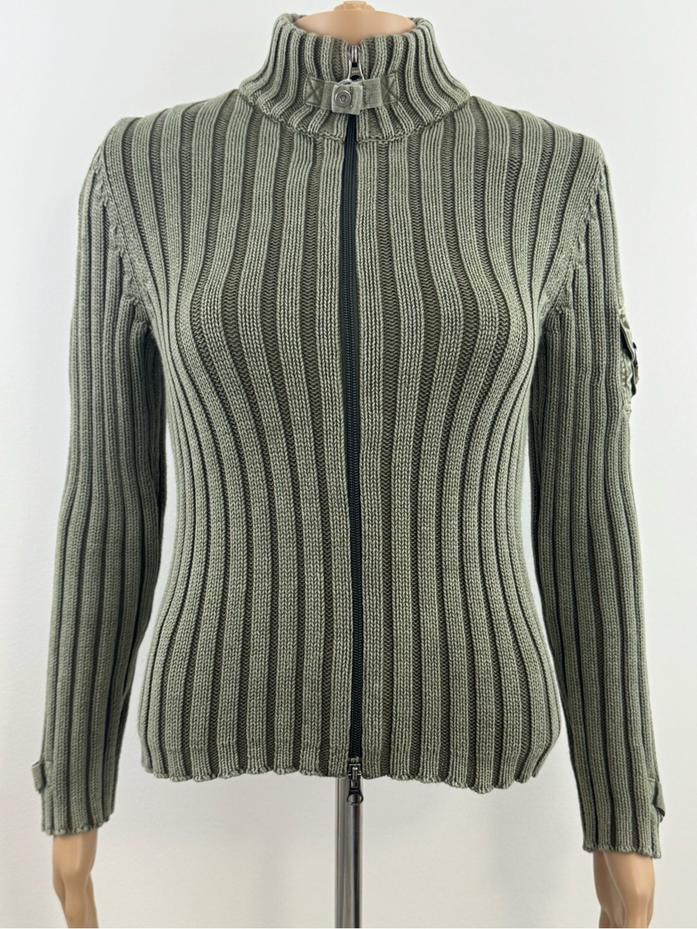 Columbia Vertex Mock-Neck, Ribbed Knit, Zip-Up Women's Sweater Olive, Size XS